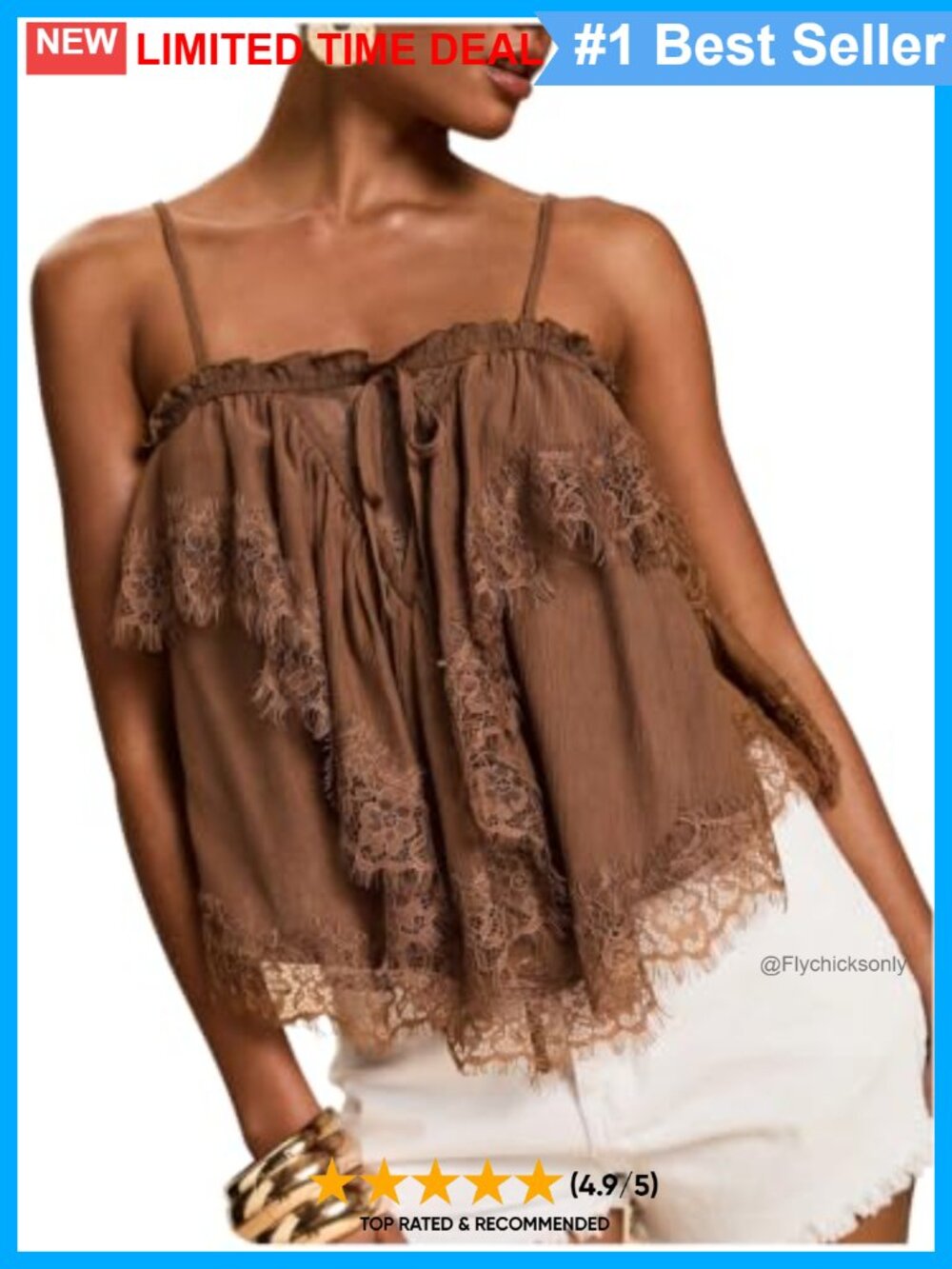 Lace Trim Ruffle Hem Tie Front Camisole Top